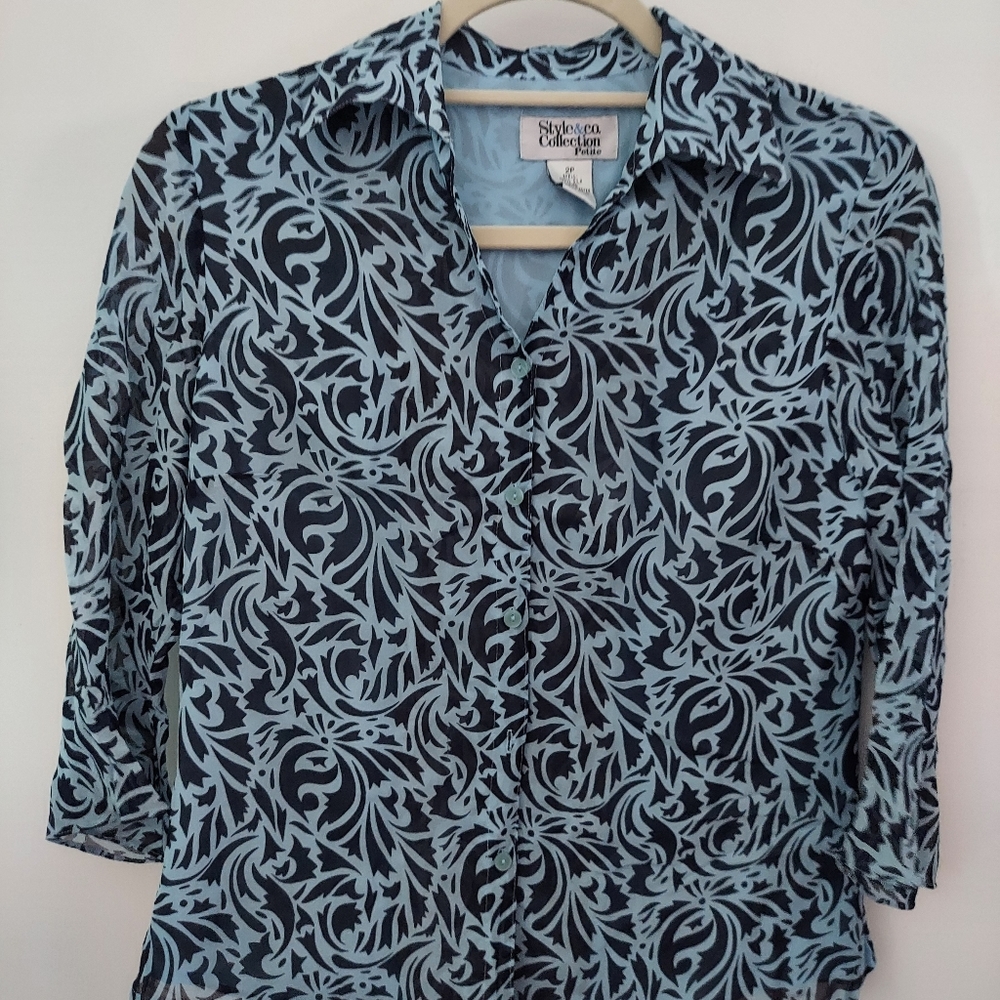 **WOW* Style and Co 3/4 Sleeve 100% Silk Top Blouse Size 2 P